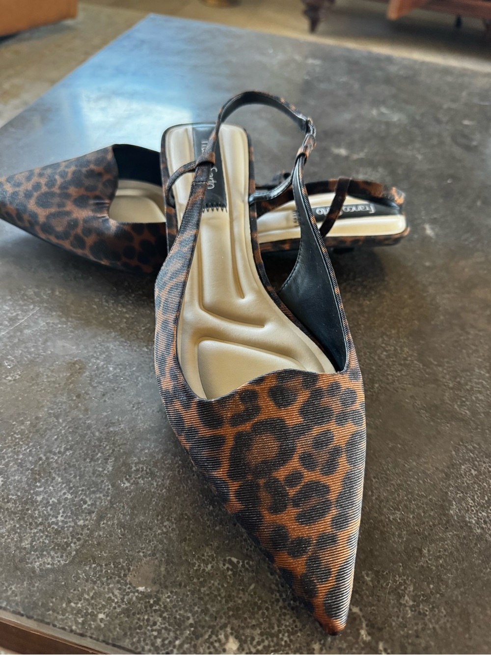 Franco Sarto Leopard Print Pointed Slingback Flats - Brown/Black